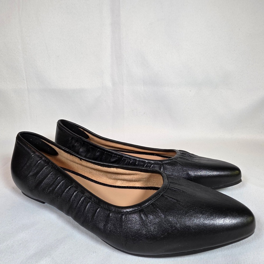 Michael Shannon Ashley Black Women 9 Ballet Flat Pointed Toe Leather Minimalist